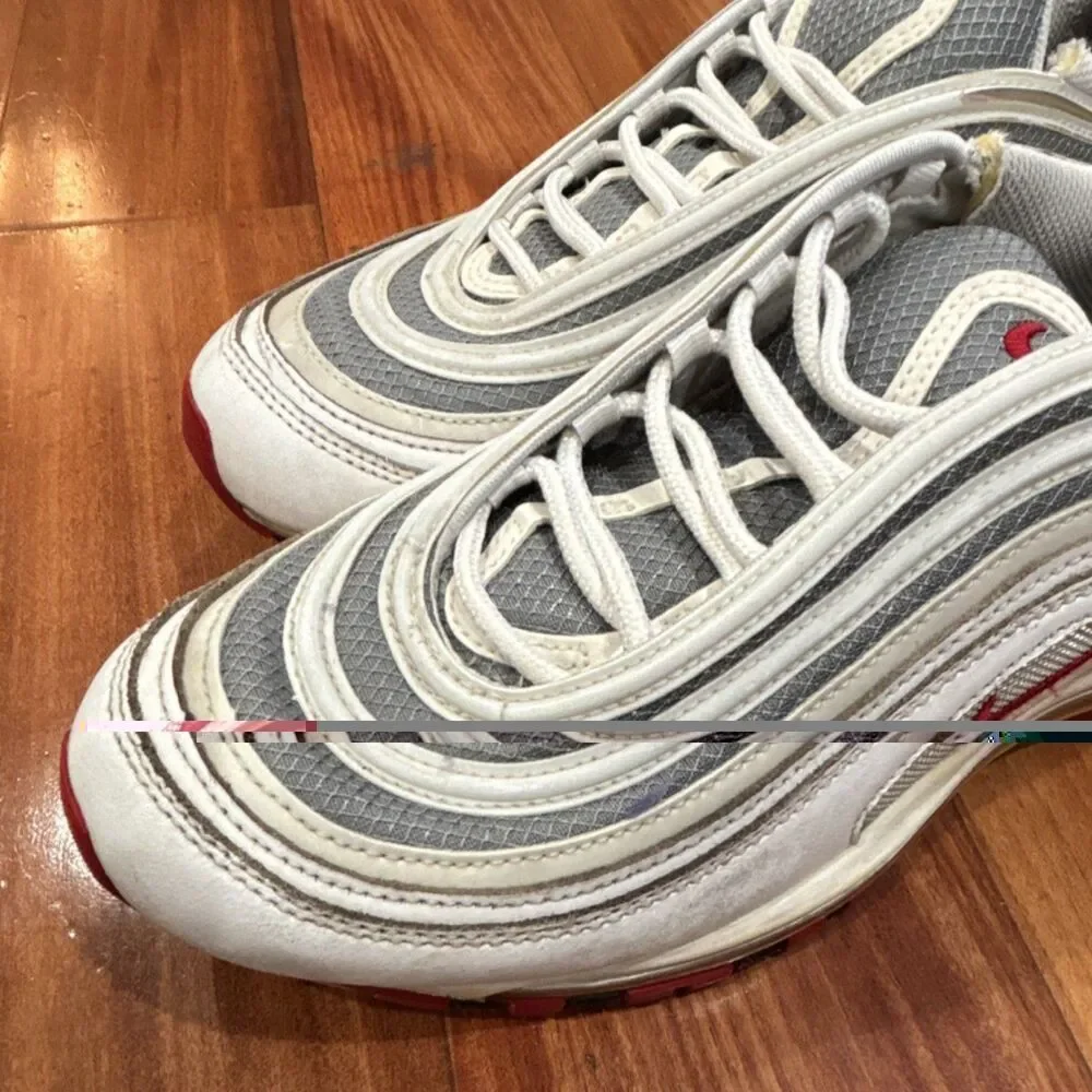 Nike Men’s Air Max 97 White Gray Red Black Solid Low Top Sneakers size 9.5